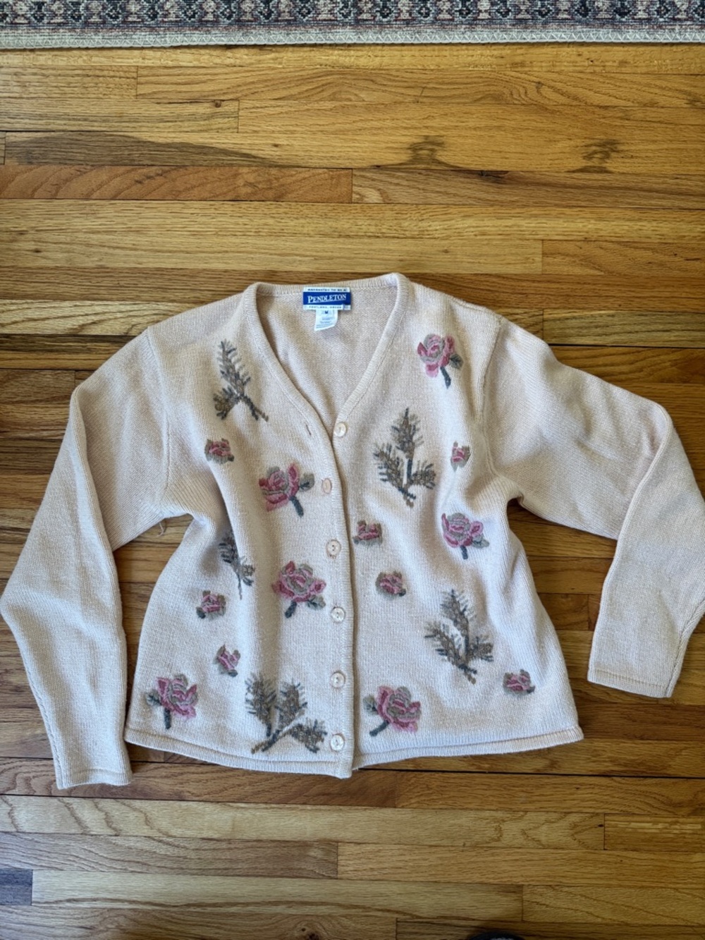 Pendleton Dusty Pink Floral Embroidered Button-Up Cardigan